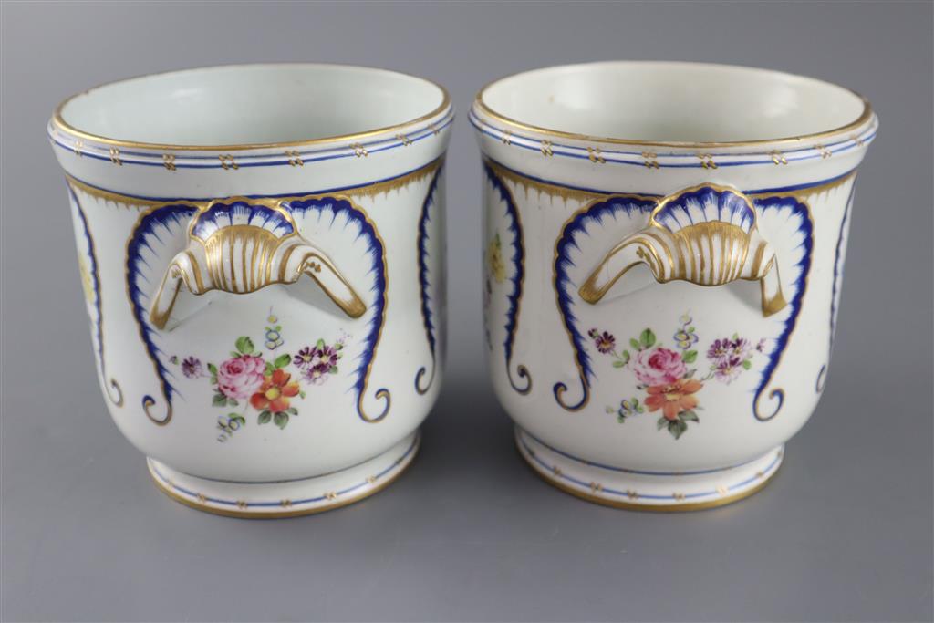 A pair of Sevres half bottle wine coolers, 12cm high